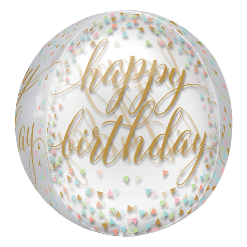 Orbz Folieballon Happy Birthday pastel confetti (40cm)