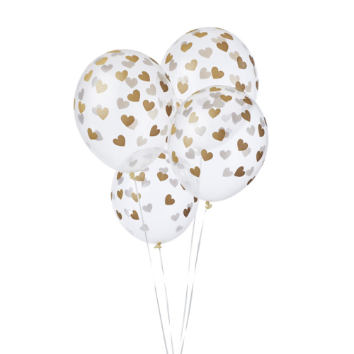 Transparante ballonnen hartjes goud (6st)