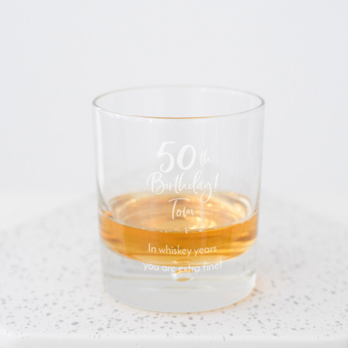 Whiskeyglas met naam birthday goud 50
