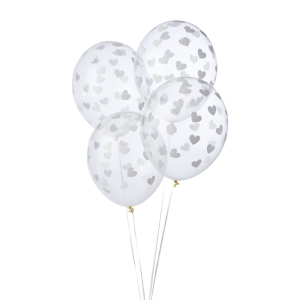 Transparante ballonnen hartjes wit (6st)