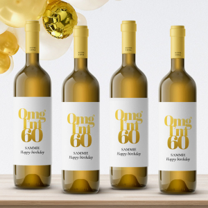 Wijnfles etiketten verjaardag omg 60