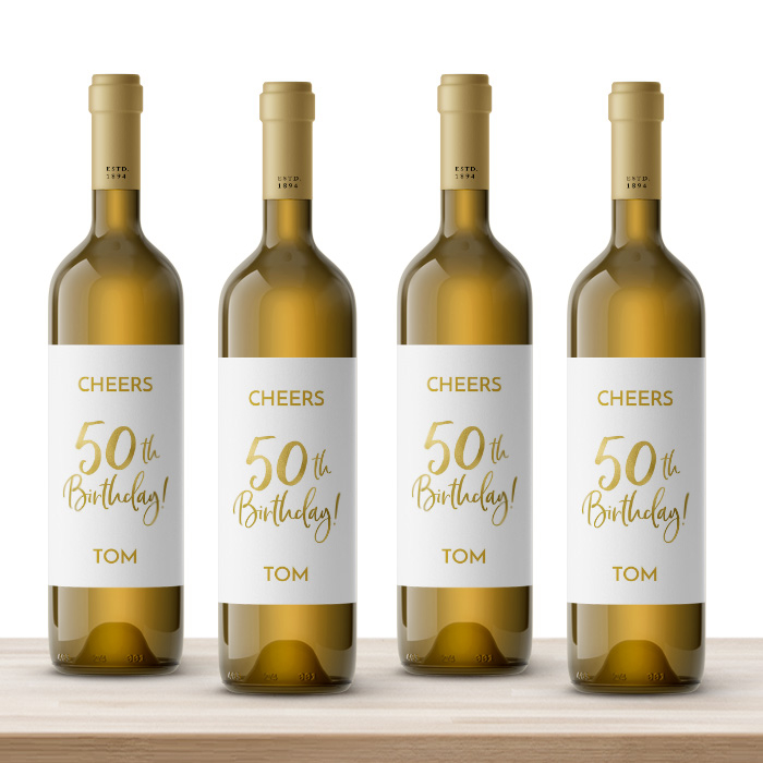 Wijnfles etiketten verjaardag birthday goud 50 (4st)